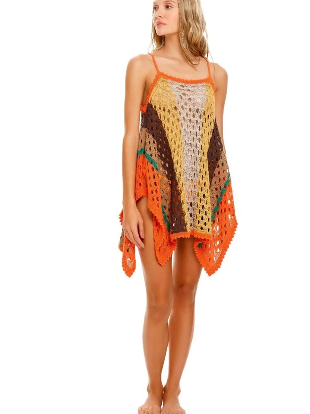 Agua Bendita coral trim Praia Caicos Crochet Swim Coverup S